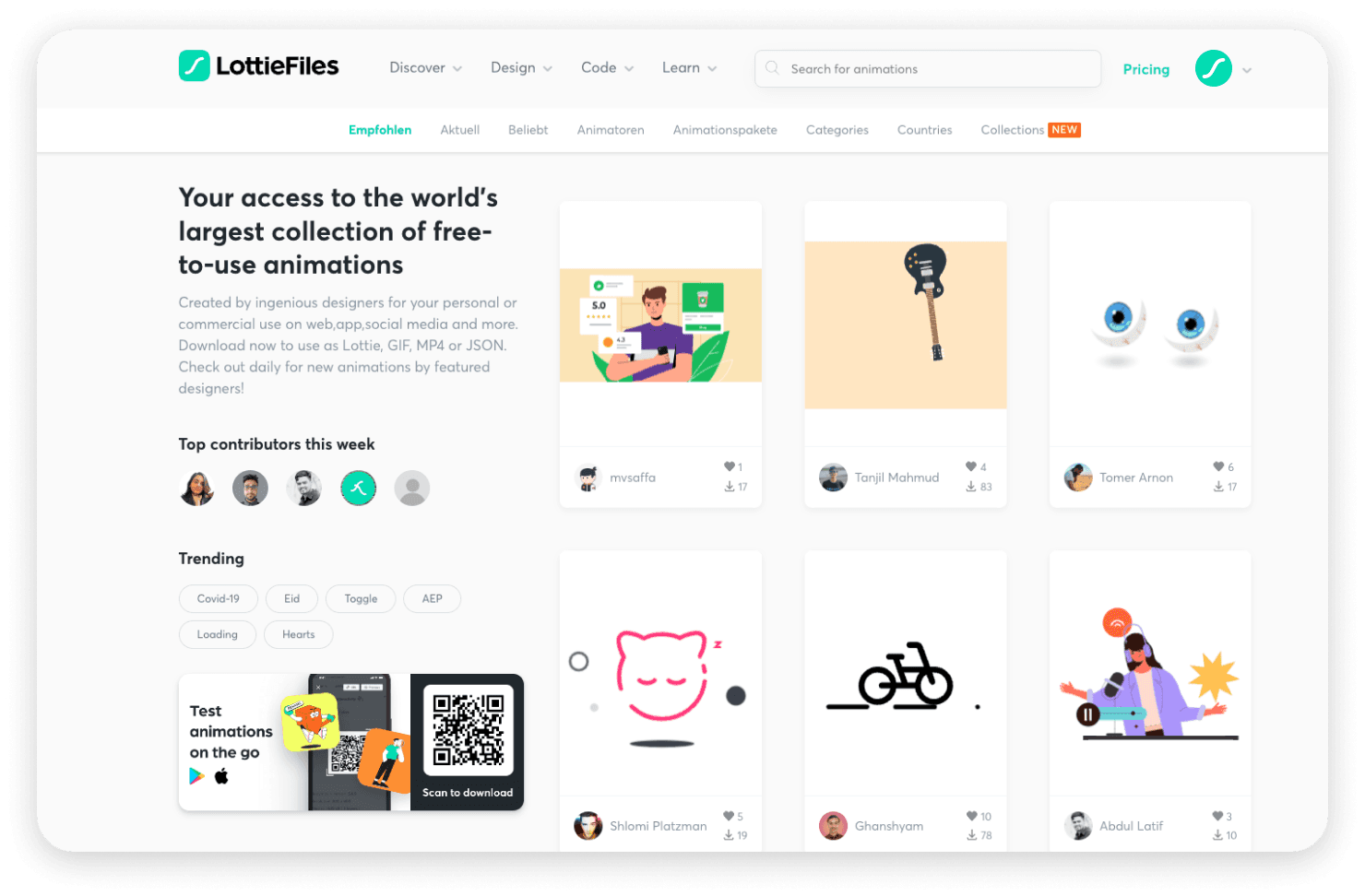 LottieFiles featured animations page